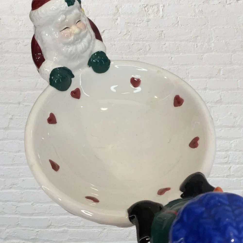 VINTAGE SERVEWARE -- Christmas Chip & Dip/Cheese Ball/Snack Bowl, Santa, Frosty